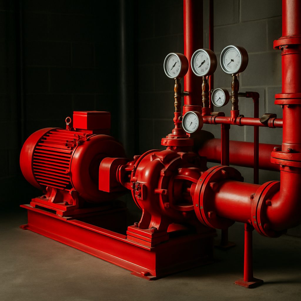 Fire protection scope — NFPA 20 compliant fire pump and pressure gauge cluster